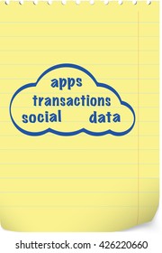 Cloud computing concept with cloud shape on yellow note paper for business projects and presentations. Vector illustration