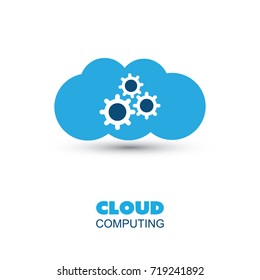 Cloud Computing Concept, Cloud Shaped Logo Design with Cogwheels Inside