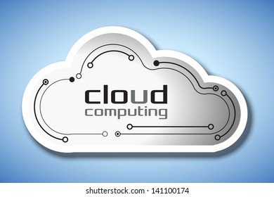 Cloud computing concept showing cloud icons styled like circuit boards against a circuit board background. EPS10 vector format.