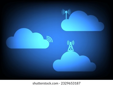 Cloud computing concept. Smart city wireless internet communication with cloud storage and upload data on the server, big data, futuristic style with digital technology interface.