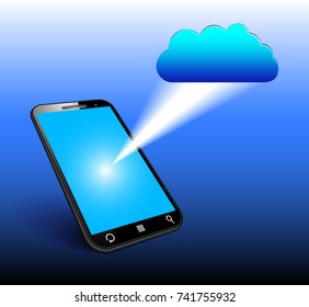 Cloud computing concept  - cloud storage icon flying out a smartphone 