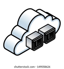 Cloud computing concept: a cloud with two fiber channel sockets.