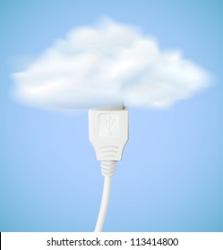Cloud computing concept. Usb cable is connected to the cloud. Vector illustration eps10