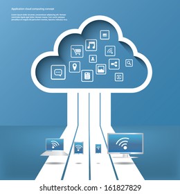 Cloud computing concept vector illustration with applications icons and devices. Eps10 vector illustration