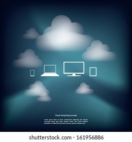Cloud computing concept vector illustration with space for text suitable for presentations or infographics