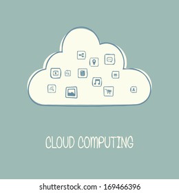 Cloud computing concept vector illustration with applications icons and devices. Eps10 vector illustration