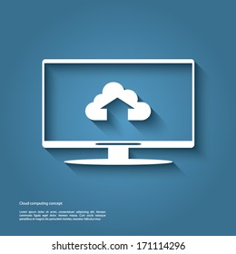 Cloud computing concept vector illustration with cloud upload icon and devices. Eps10 vector illustration