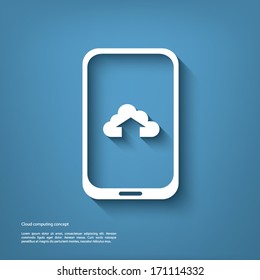 Cloud computing concept vector illustration with cloud upload icon and device. Eps10 vector illustration