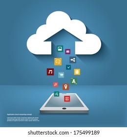 Cloud computing concept vector illustration with applications icons and devices. Eps10 vector illustration for infographics or presentations