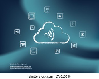 Cloud computing concept vector illustration with applications icons drawn with chalk. Eps10 vector illustration