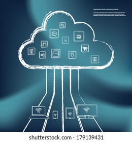 Cloud computing concept vector illustration with applications icons and devices. Eps10 vector illustration