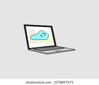 Cloud computing concept vector illustration, showing cloud storage on laptop screen, symbolizing data transfer and online storage.