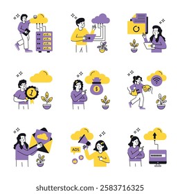 Cloud Computing Concept vector illustration Set 3.  isolated on white Background.
