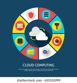Cloud Computing Concept. Vector Illustration of Big Data Infographics Circle with Digital Icons.