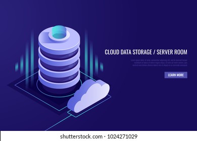 Cloud computing concept. .Web hosting and cloud technology.Data protection,database security. Vector illustration in Isometric style