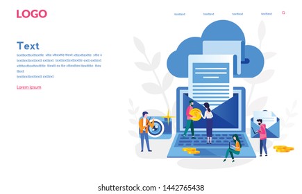 Cloud computing Concept for web page, banner, presentation, social media, documents, cards, posters. Vector illustration devices connected onto a cloud data storage, Web Technology
