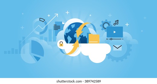 Cloud Computing Concept For Website Banner. Modern Flat Line Design Vector Illustration For Web Design, Marketing And Print Material.