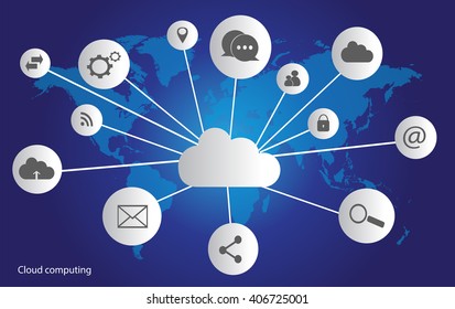 Cloud computing concept with world map interface