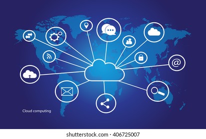 Cloud computing concept with world map interface