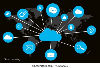 Cloud computing concept with world map interface neon 