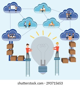 Cloud computing concept.e-business.Successful teamwork for the big idea.illustration EPS10.