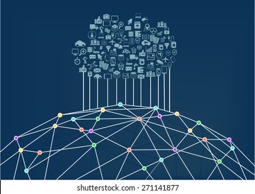 Cloud computing connected to the world wide web / internet. Vector illustration background for information technology. 