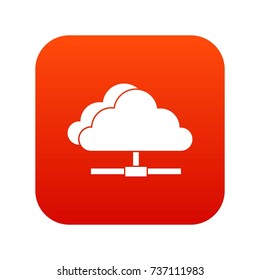 Cloud computing connection icon digital red for any design isolated on white vector illustration