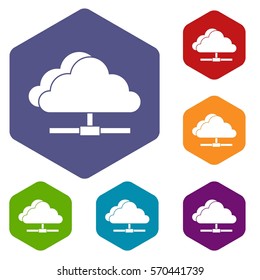 Cloud computing connection icons set rhombus in different colors isolated on white background