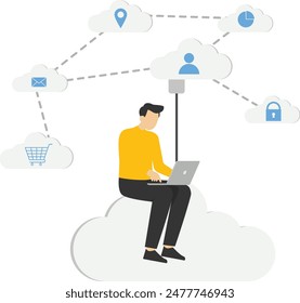 Cloud computing, Cloud connection. Online data transfer, IOT abstract concept

