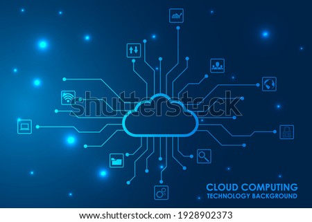 Cloud computing, Cyber technology background, internet data storage, database and mobile server concept, Cloud Computing network with internet icons. Vector illustration