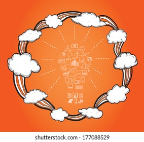 Cloud computing cycle vector on orange background