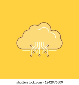 cloud, computing, data, hosting, network Flat Line Filled Icon. Beautiful Logo button over yellow background for UI and UX, website or mobile application