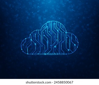 cloud computing data line circuit, technology digital on blue background. cloud storage network online. vector illustration hi-tech design.