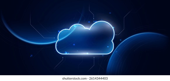 Cloud computing data on dark blue circle background vector EPS 10