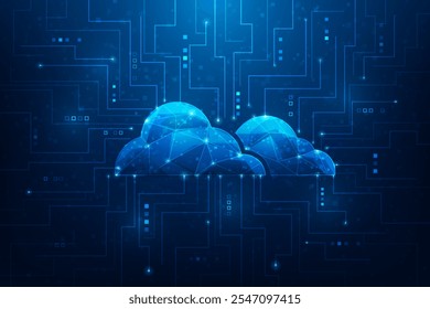 Tecnología de seguridad de datos de computación en la nube Fondo azul. Ilustración vectorial Fantástica tecnología de estructura de alambre. Concepto de base de datos en línea.