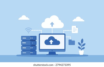 Cloud Computing Data Storage Flat Vector Technology Illustration