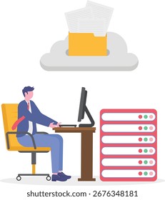 Cloud Computing, Data Storage, Remote Access Concept with Character.

