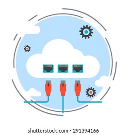 Cloud computing, data storage, remote control flat design style vector concept illustration