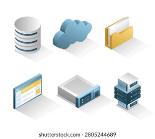 Cloud Computing and Data Storage Technology Icons Set with Database Server Hosting and File Management