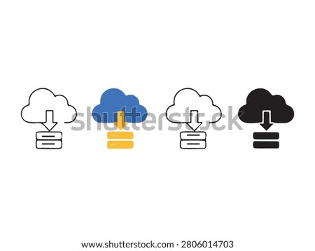 Cloud computing data transfer and storage icons set