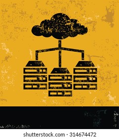 Cloud computing and database concept design, yellow grunge vector