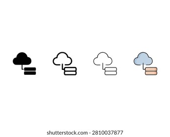 Cloud computing and database storage icons four different colored cloud icons with database symbols