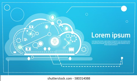 Cloud Computing Database Storage Services Web Technology Banner Flat Vector Illustration