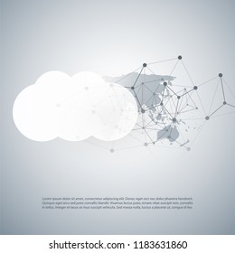 Cloud Computing Design Concept - Digital Connections, Technology Background with World Map and Network Mesh