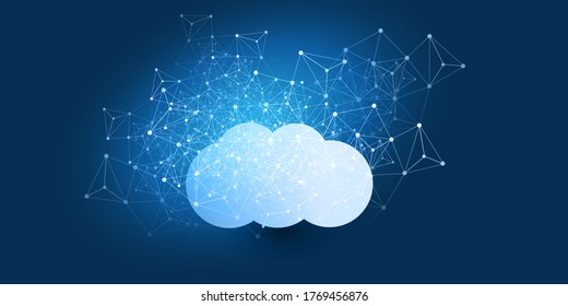 Conceito de Design de Computação em Nuvem - Conexões Digitais, Fundo de Tecnologia com Malha de Rede Geométrica