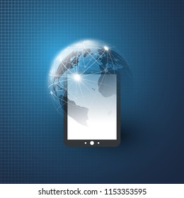 Cloud Computing Design Concept with Earth Globe and Tablet PC - Digital Network Connections, Technology Background, Vector Design