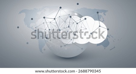 Cloud Computing Design Concept - Global Digital Nodes and 3D Polygonal; Connections, Modern AI, Software, Service, Technology Platform Background with World Map and Network Mesh - Vector Design