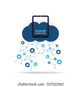 Cloud Computing Design Concept with Icons - Digital Network Connections, Technology Background