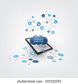 Cloud Computing Design Concept with Icons - Digital Network Connections, Technology Background