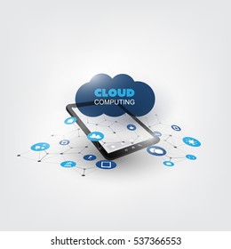 Cloud Computing Design Concept with Icons - Digital Network Connections, Technology Background